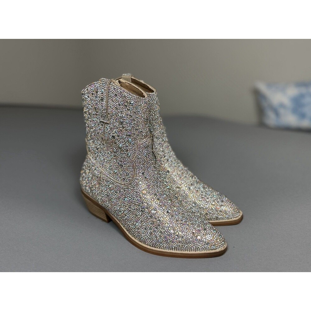 Madden Girl Rhinestone Western Ankle Boots – Size 6 – Sparkly Cowgirl Booties - Picture 12 of 16